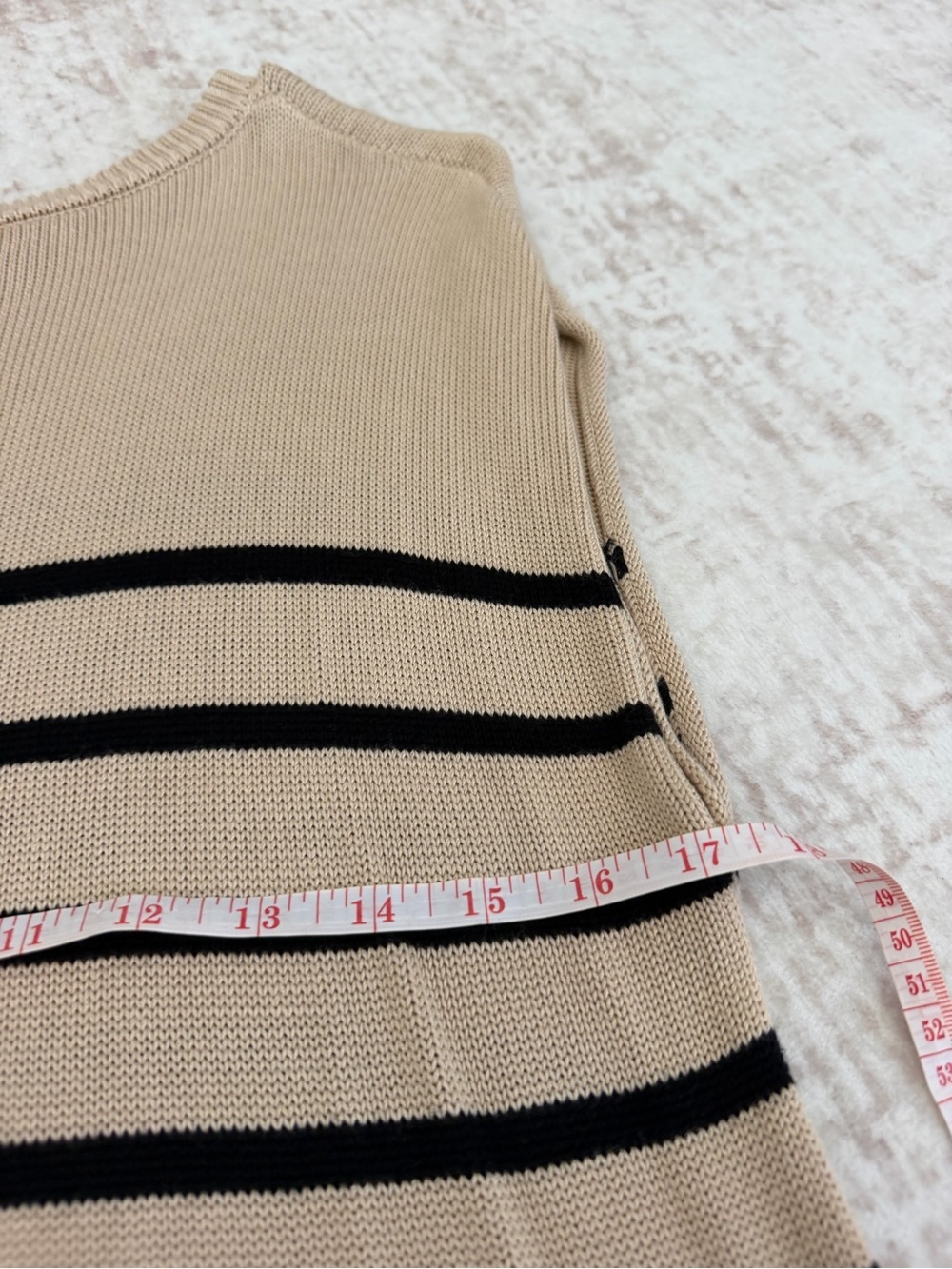 Beige Black Striped Knit Sleeveless Sweater Top Women’s Large - Picture 5 of 9